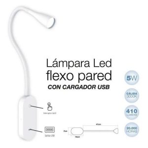 VELADOR TBC LED, de pared, c/ salida USB 5W blanco